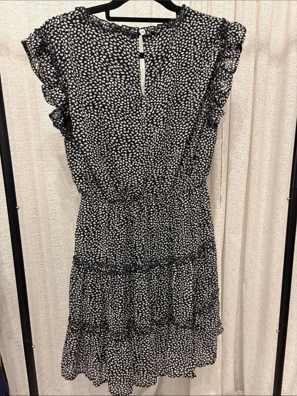 She + Sky Black and White Dot Ruffle Tiered Mini Dress - Picture 3 of 4